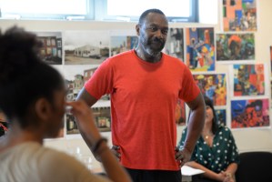 Lenny Henry and the cast of <em>King Hedley II</em> in rehearsals at Theatre Royal Stratford East